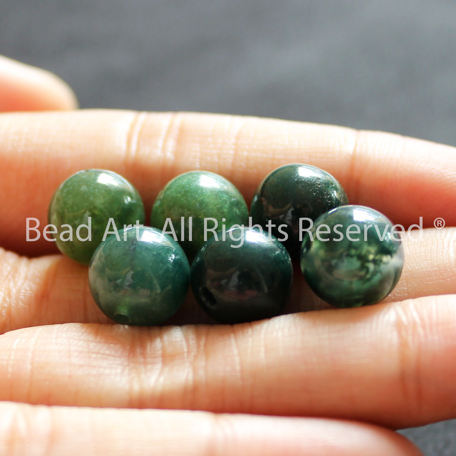 [1 Hạt] 10MM Đá Mã Não Rêu, Moss Agate Xanh Lá Tự Nhiên, Mệnh Hoả, Mộc, Vòng Tay Phong Thuỷ, Chuỗi Hạt - Bead Art