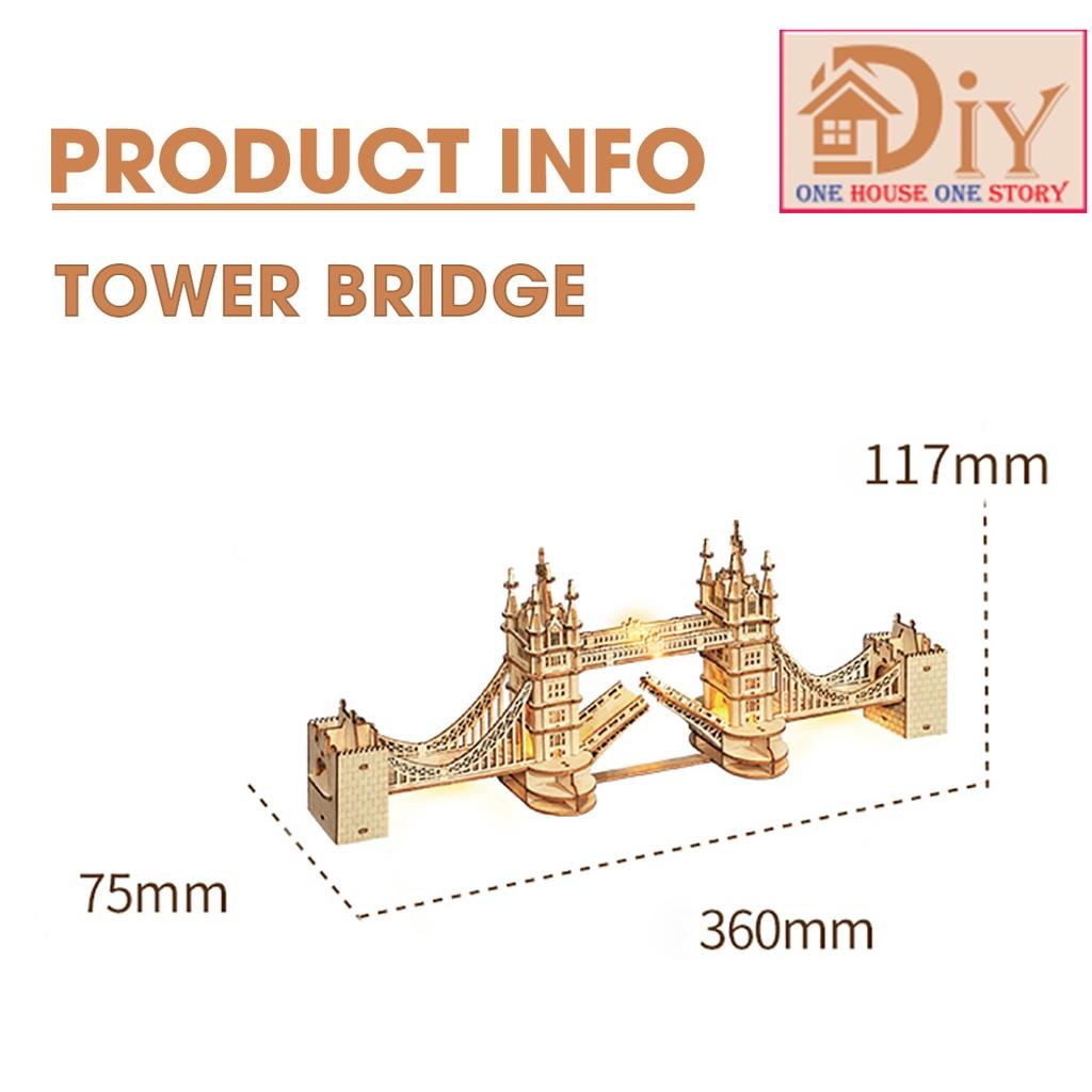 (Kèm LED) Mô hình gỗ DIY Robotime | Cầu Tháp TOWER BRIDGE tự lắp ráp DIY - Quà tặng trang trí sáng tạo cho bạn trai bạn gái