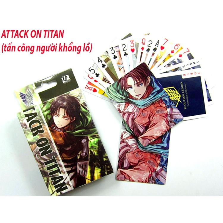 Bộ thẻ bài Attack On Titan in hình hoạt hình bài Tấn Công Người Khổng Lồ poker 54 lá tú lơ khơ kèm hộp đựng cao cấp