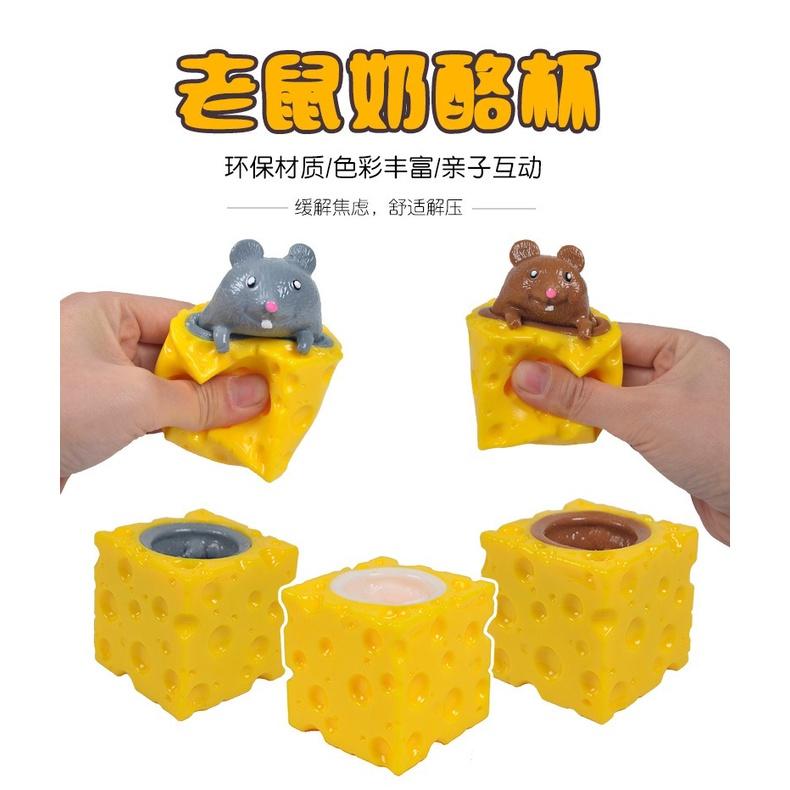 Chuột trốn trong miếng bánh phô mai squishy đồ chơi slime slam