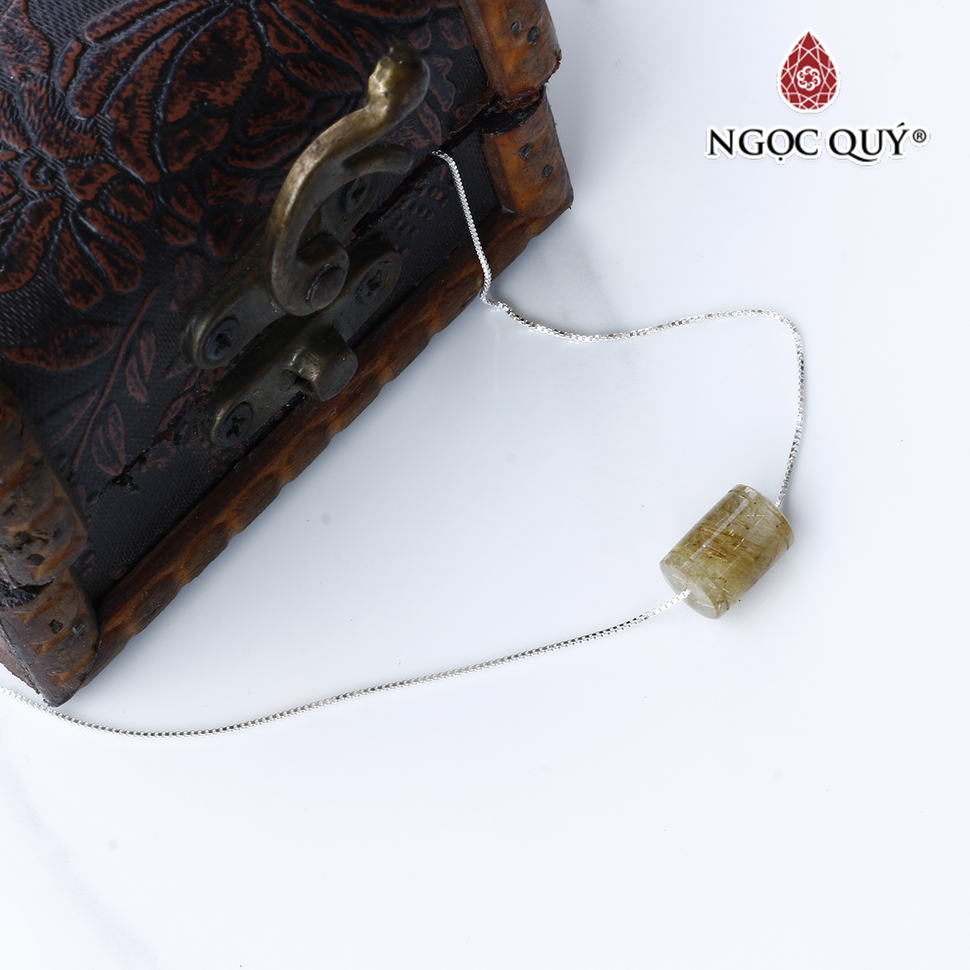 Dây chuyền bạc mặt lu thống đá thạch anh tóc vàng 12x8mm mệnh thủy, kim - Ngọc Quý Gemstones