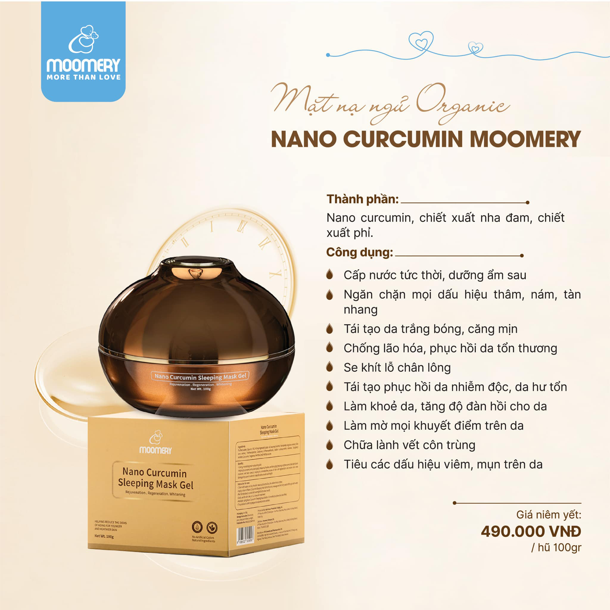 Gel Mặt Nạ Ngủ Nghệ Nano Moomery, Ngăn Ngừa Mụn, Thâm, Nám, Tàn Nhan, Lão Hóa