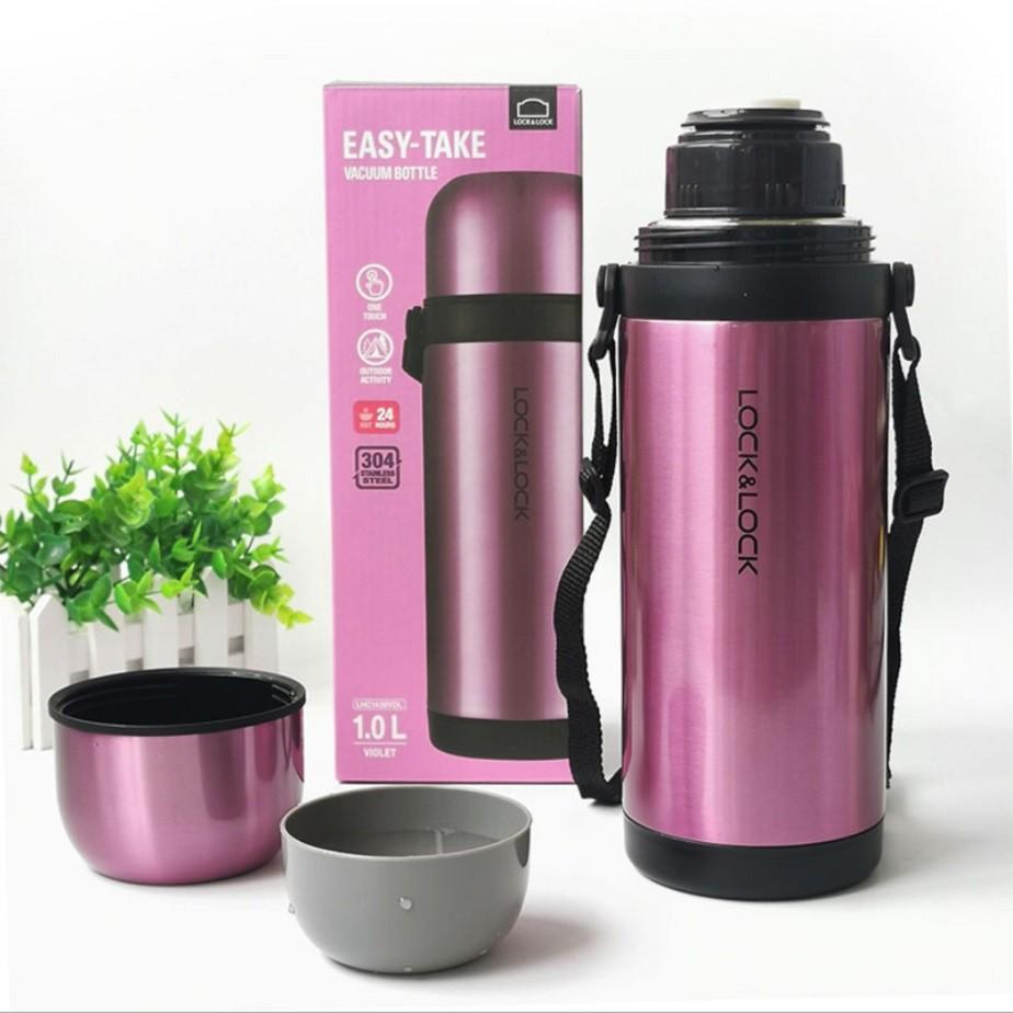 Bình nước giữ nhiệt, Bình Giữ Nhiệt Lock&Lock Easy Take Vacuum Bottle LHC1439 Bằng Thép Không Gỉ, Dung Tích 1Lít