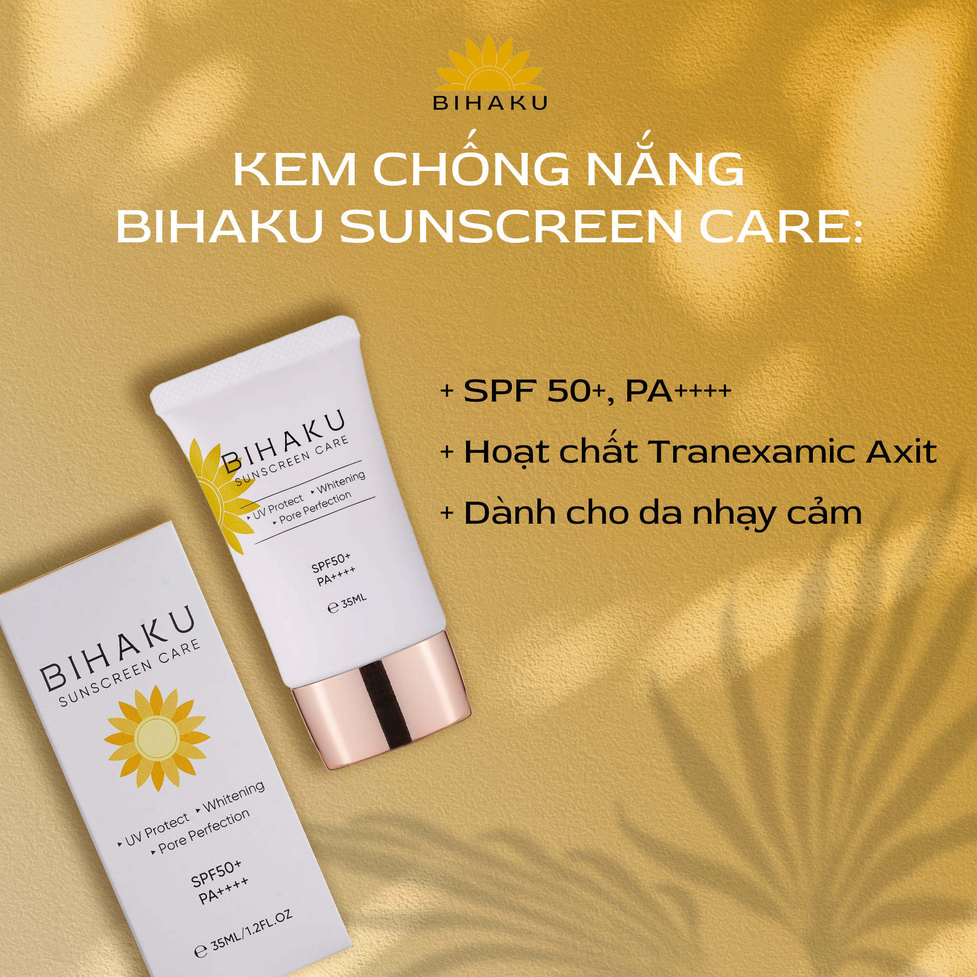 Ộ đôi chống nắng mờ nám BIHAKU SUNSCREEN CARE SPF50+ PA++++ 35g và SKINMD DAY & NIGHT BRIGHTENING CREAM 50g giúp làm mờ nếp nhăn sáng da