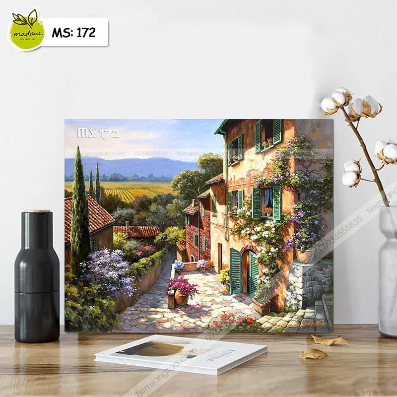 Tranh tô màu 40x50cm có khung Ngõ phố châu âu T172