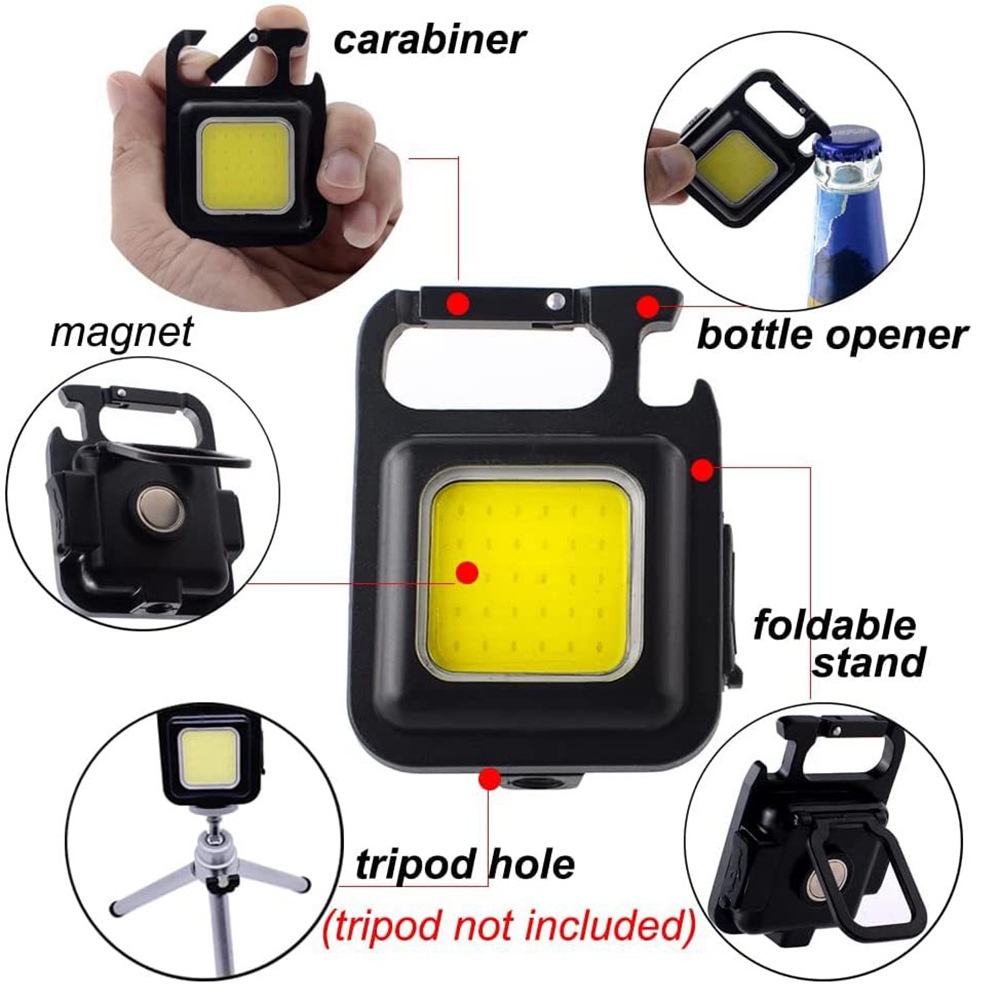 Đèn pin siêu sáng đeo móc khóa đa năng sạc usb tiện dụng bản cao cấp chống nước, đèn led mini COB 800 Lumens