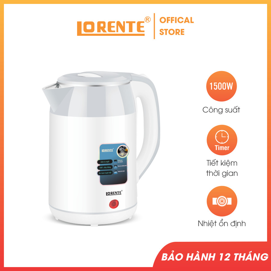 Ấm đun siêu tốc cao cấp 2.2L Lorente LT-3088 - Màu trắng - Hàng Chính Hãng