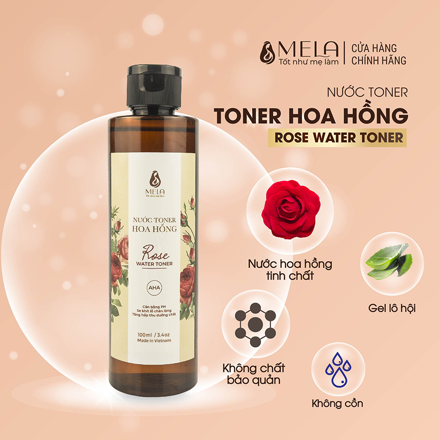 Nước Hoa Hồng MELA Cấp Ẩm Sáng Da, Toner Thu Nhỏ Lỗ Chân Lông Dịu Nhẹ Lành Tính 100ml - ML10