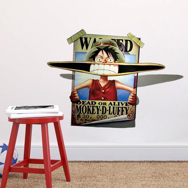 Decal hoạt hình poster One Piece - decal Luffy Wanted