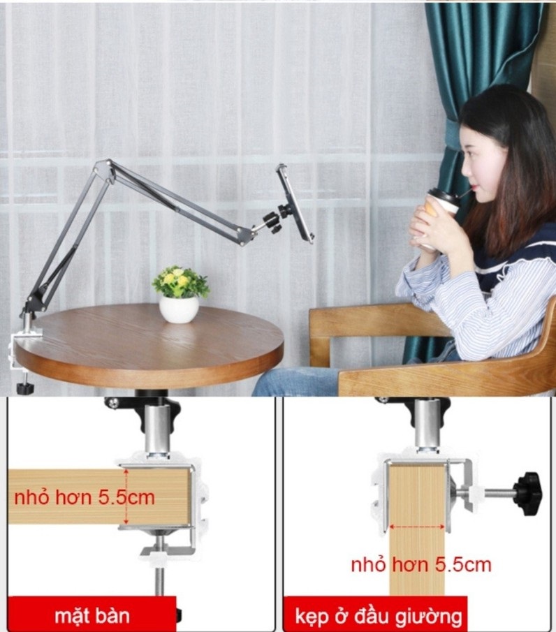 Giá đỡ điện thoại, máy tính bảng, xem phim kẹp đầu giường, kẹp bàn rất tiện dụng - Hàng chính hãng