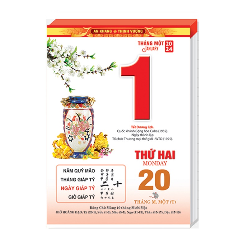 Lịch Bloc rời - Bloc lịch đại, kích thước 14,5 x 20,5 cm – Không bìa