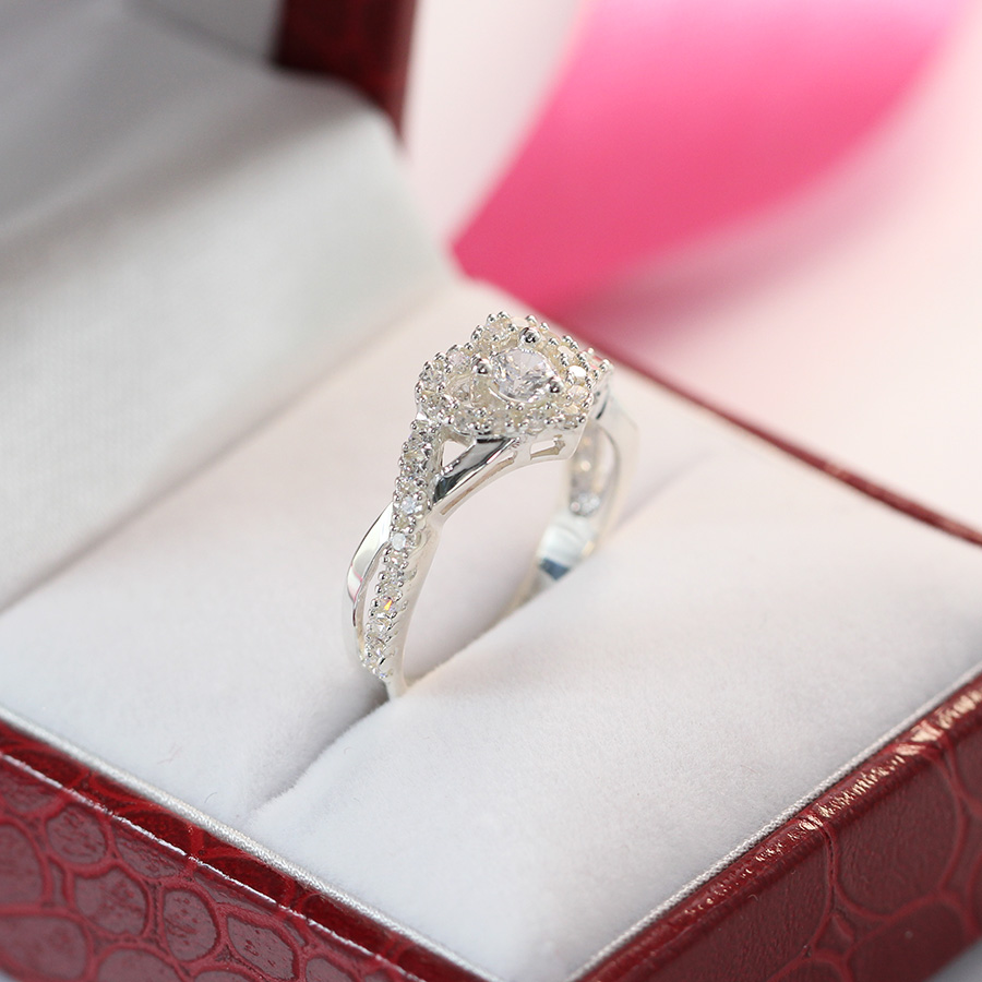 Nhẫn bạc nữ đẹp, nhẫn nữ đính đá hình trái tim tinh tế NN0243