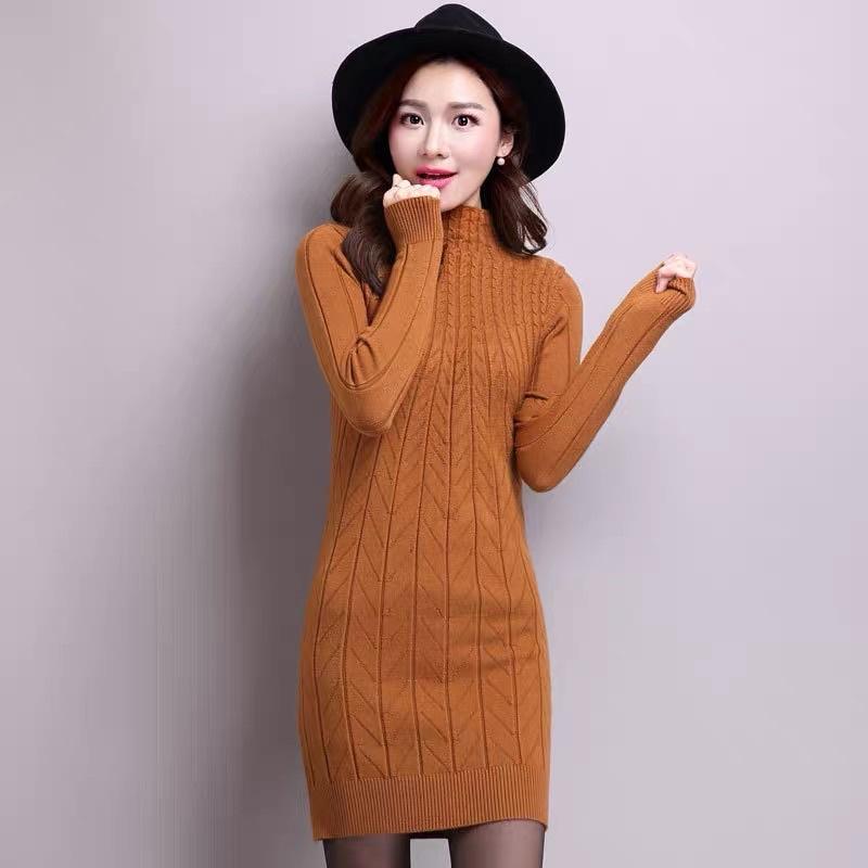 Váy len body cổ cao, áo len trung niên nữ dáng dài cho bà cho mẹ