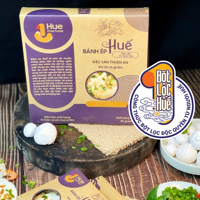 Bánh ép Huế HUE ONE FOOD vị tôm thịt hải sản size lớn hộp 65g