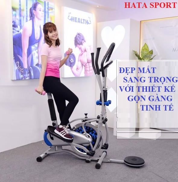 Xe đạp tập thể dục tập gym tại nhà HT600S HATA SPORT kết hợp xoay eo tặng kèm 2 cặp tạ tay 1kg và 0.5kg, giảm cân, giảm mỡ bụng hiệu quả