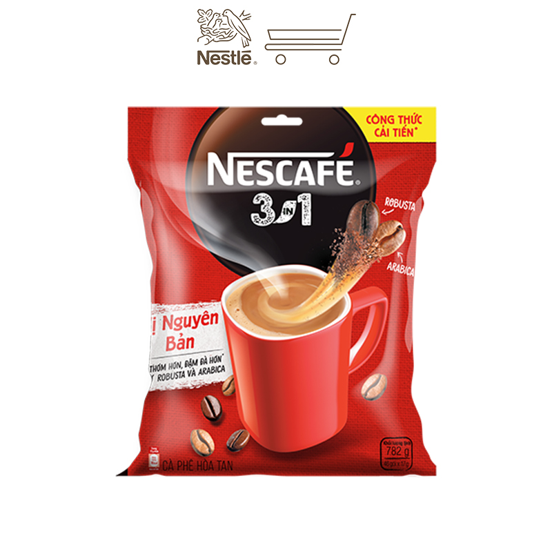 Cà phê hòa tan Nescafé 3in1 vị nguyên bản - công thức cải tiến (Bịch 46 gói)