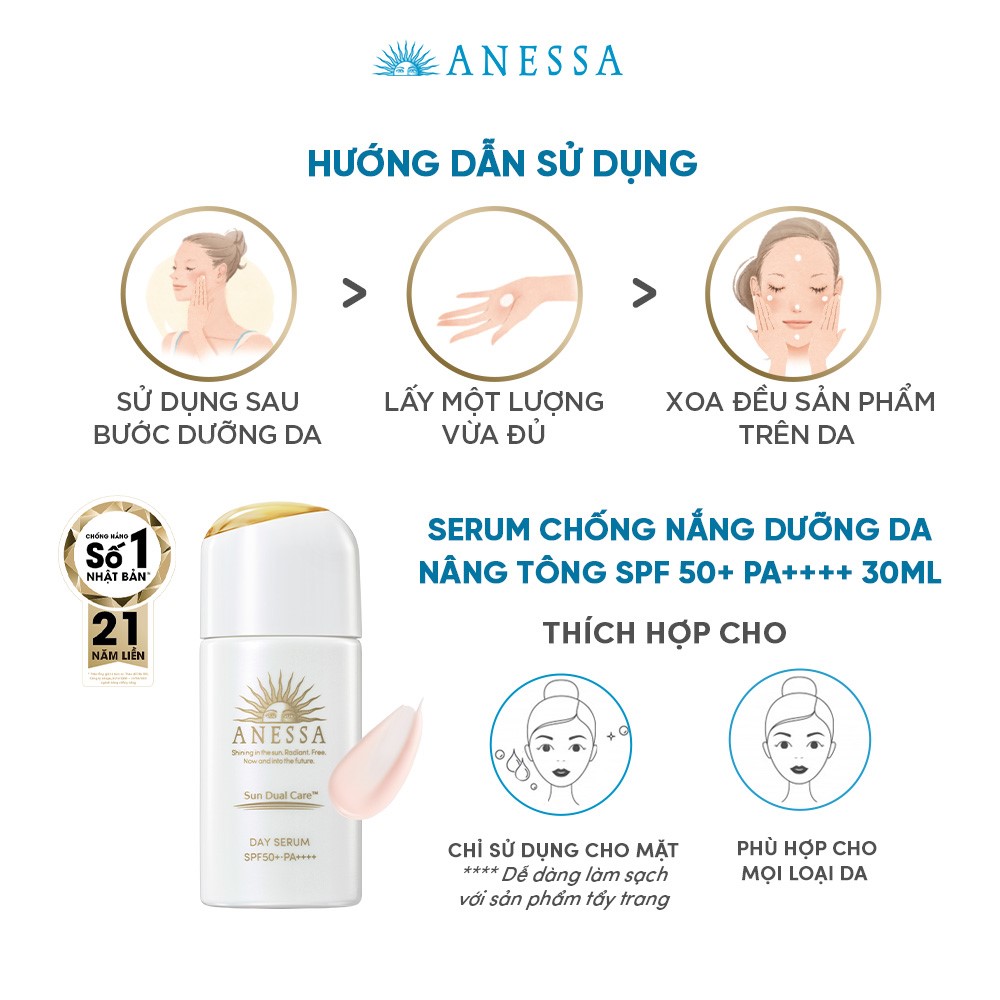 Serum Chống Nắng Anessa Dưỡng Da Nâng Tông Anessa Perfect Uv SPF50+ PA++++ 30ml