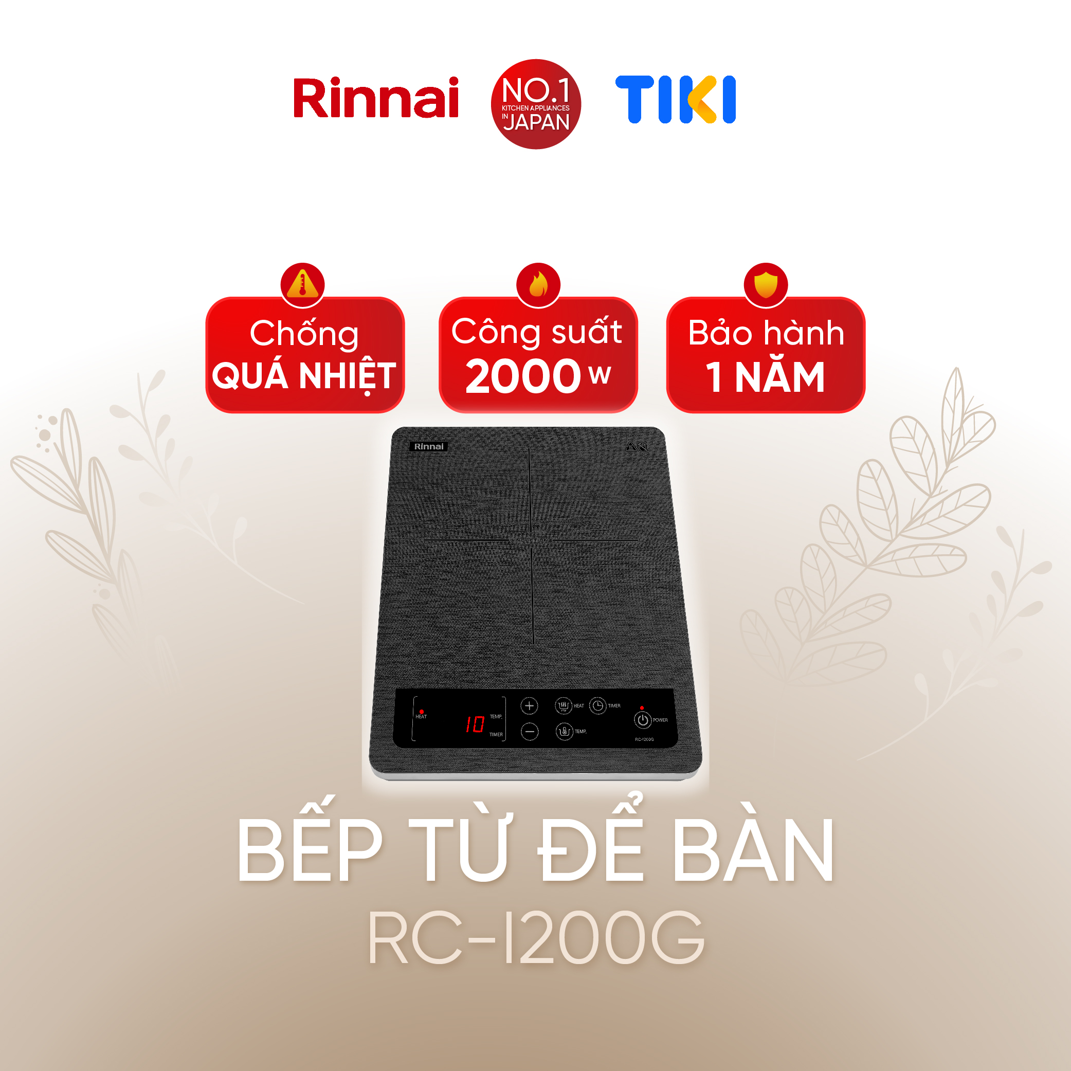 Bếp từ đơn Rinnai RC-I200G điều khiển cảm ứng 2000W - Hàng chính hãng.