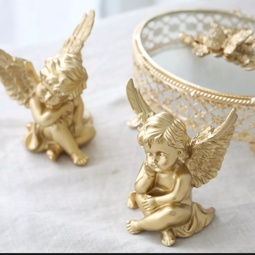 SET 2 Thiên Thần Phong Cách Châu Âu Cổ Điển Trắng - Vàng Trang trí nhà cửa , hồ thủy sinh