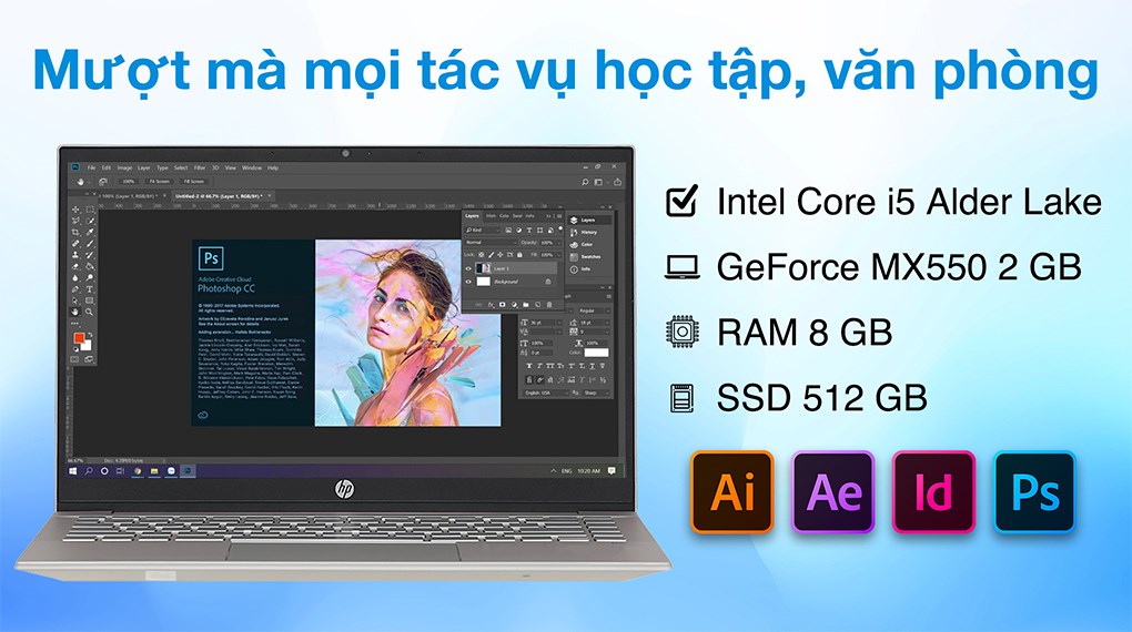 Máy Tính Xách Tay Laptop HP Pavilion 15-eg2035TX i5 1235U/8GB/512GB/2GB MX550/Win11 - Hàng Chính Hãng