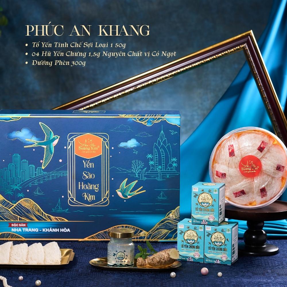 [CHÍNH HÃNG] Yến Sào Hoàng Kim - Hộp Quà Biếu Sức Khỏe Phúc An Khang (50g Tổ Yến &amp; 4 Hũ Yến Chưng Ăn Kiêng) Tốt Cho Người Phục Hồi Sức Khỏe