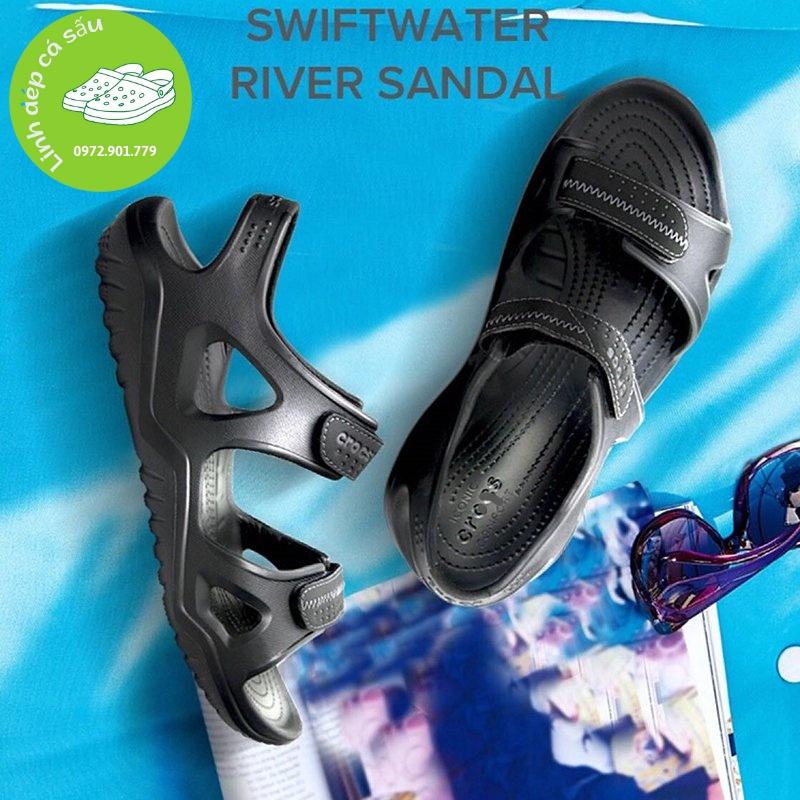 Sandal nhựa cross river màu đen quai dán , đúc liền khối, mưa nước thoải mái