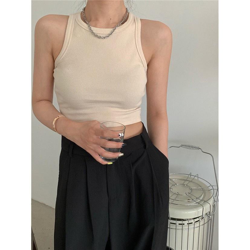 Áo crop top 3 lỗ ngược 2 dây chất liệu bozip mềm mại dày dặn co dãn tốt mặc tôn dáng