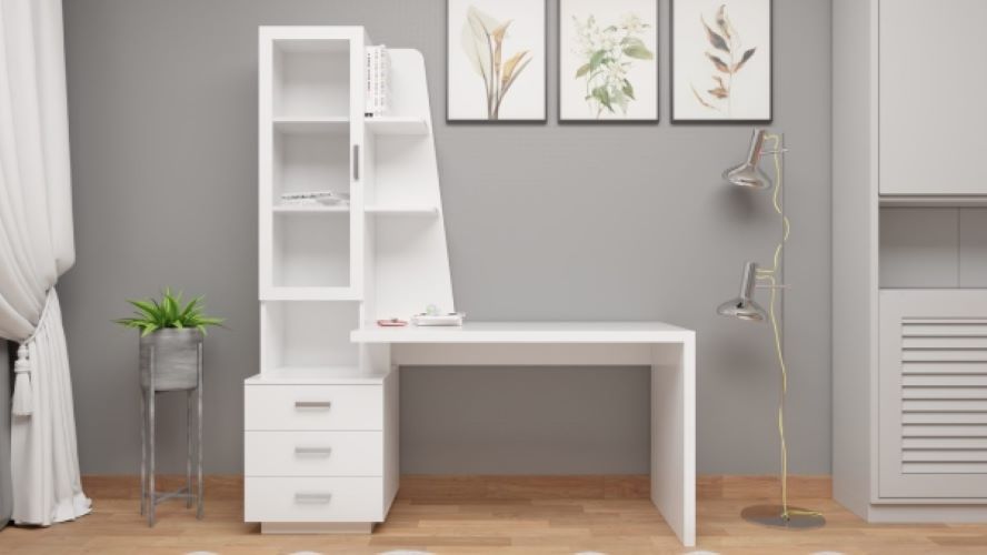 Bàn học/Bàn làm việc kèm giá sách cửa kính hiện đại cao cấp 1,9m (BH-17)
