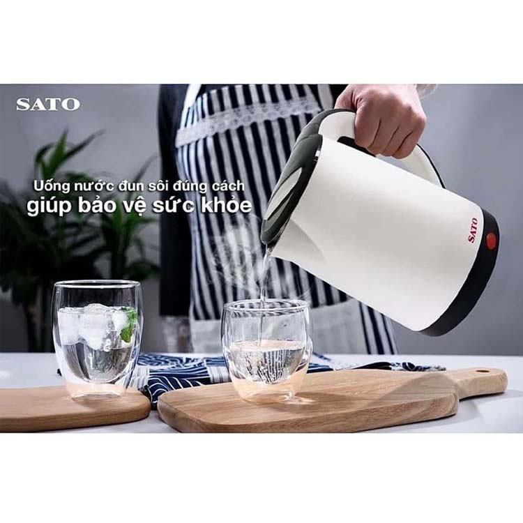 Ấm đun siêu tốc 1.8L SATO 17ST72 công suất 1500W mạnh mẽ, âm đun nước vỏ nhựa cao cấp cách nhiệt, ruột inox không gỉ - Hàng chính hãng SATO