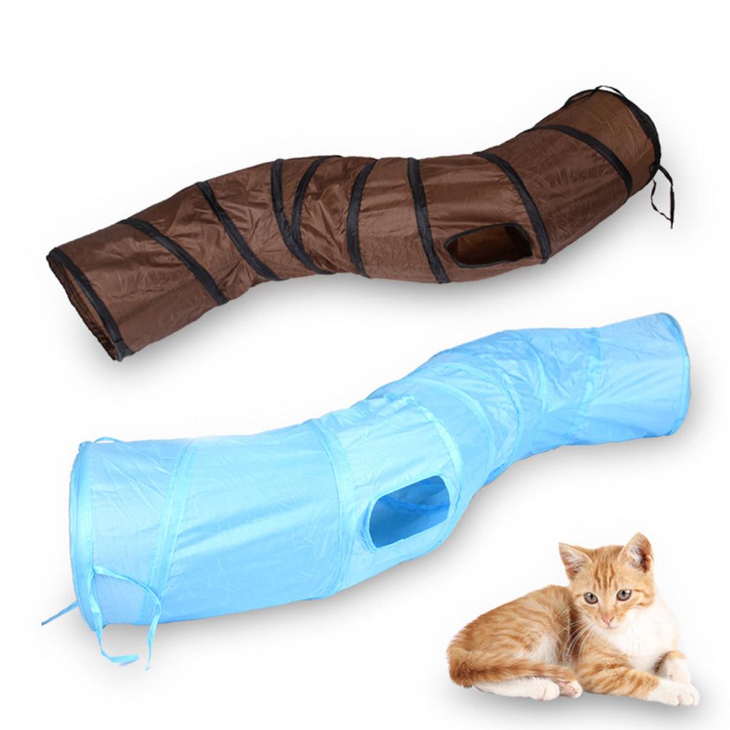 Collapsible S Shape Crinkle Cat Toy Tube for Cats Dogs Rabbit Hamster Blue