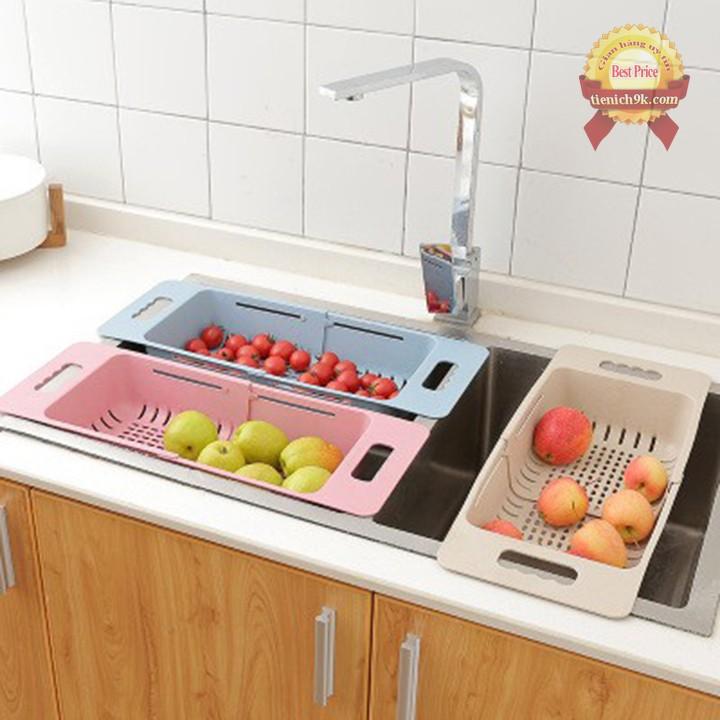 Rổ gác bồn rửa chén bát rửa rau thu gọn điều chỉnh độ dài – Lúa mạch an toàn