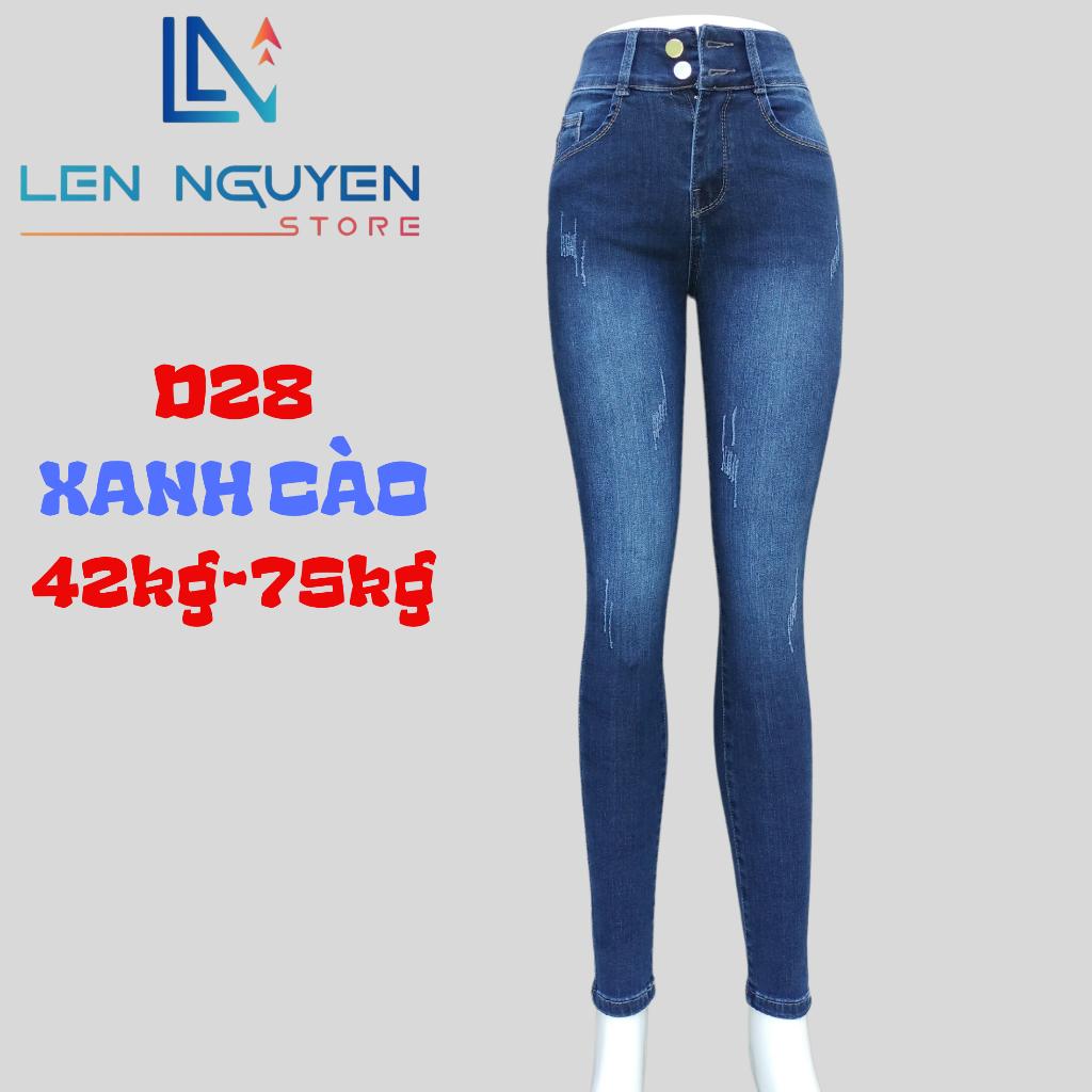 D28_Quần jean nữ, dài, lưng cao, quần bò nữ dáng ôm, quần rin nữ có big size, cho 42kg đến 75kg,LEN NGUYEN STORE - Xanh Trơn