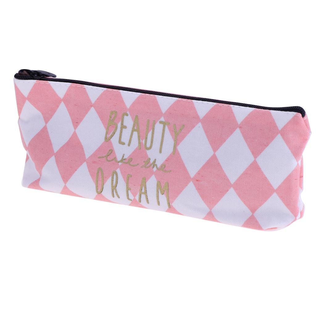 Fashion Zipper Pencil Pen Case Bag Canvas Makeup Cosmetic Bag Pouch Student