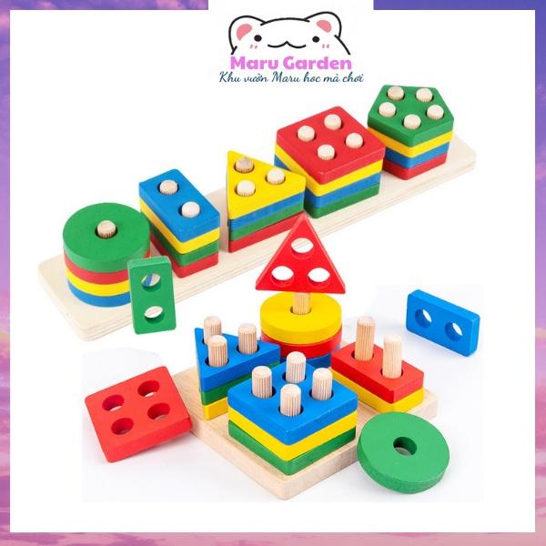 Đồ chơi gỗ thông minh, bộ thả hình khối bằng gỗ giúp bé làm quen với hình khối và màu sắc