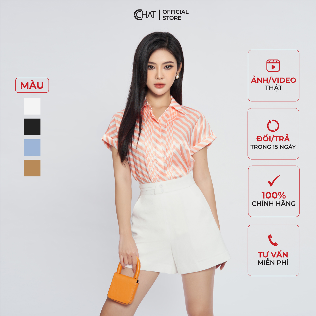 Quần Đùi Nữ  Cạp 2 Ly Lệch Thân Trước Chất Liệu Tuytsi Cao Cấp 13ONS2017AT