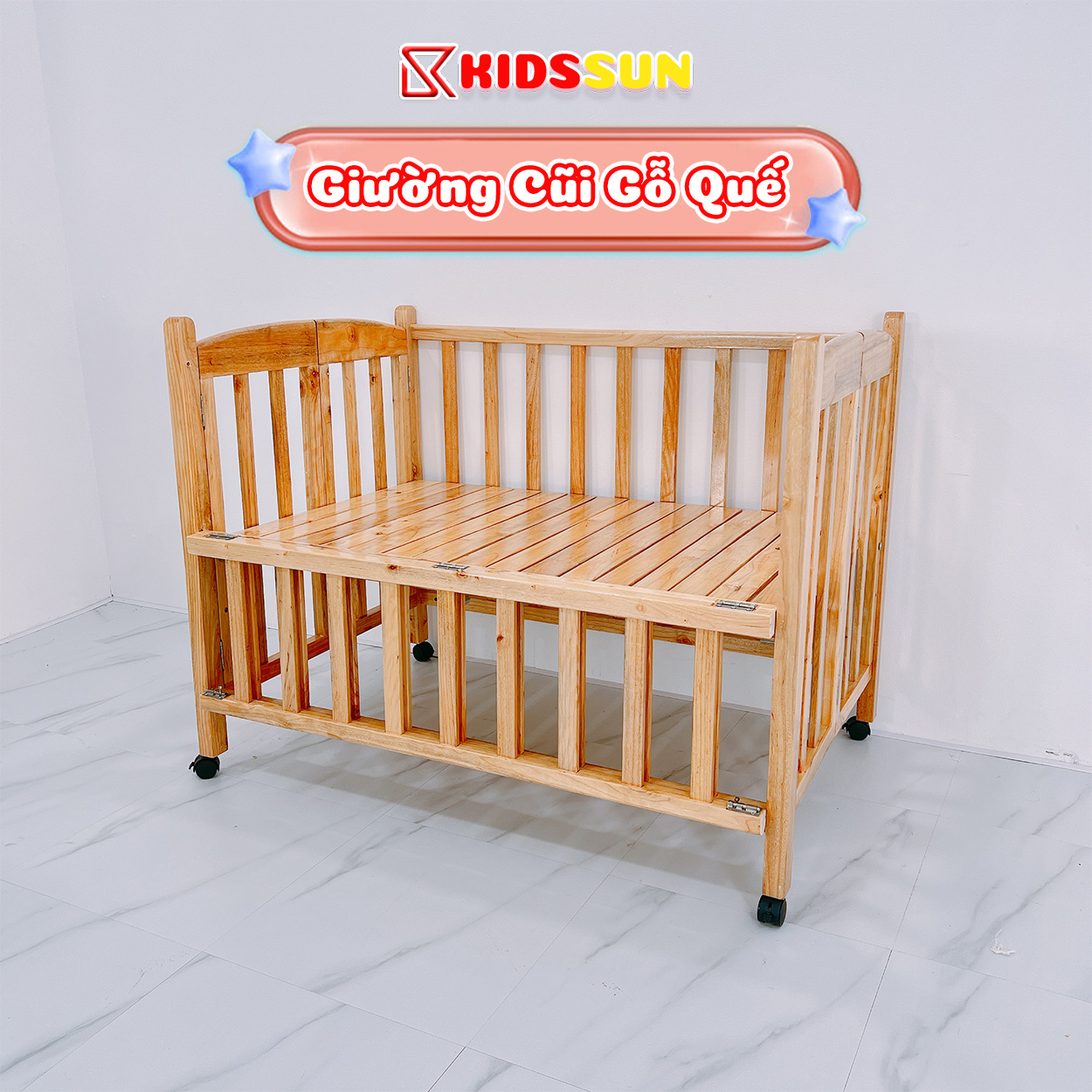 Nôi Cũi Gỗ Quế Màu Tự Nhiên Giường Cũi Cho Bé Kích Thước [120x80x96cm] Chịu Tải Lên Tới 60kg Dùng Cho Bé Tớ 3 4 Tuổi Tặng Kèm Bánh Xe Hàng Xuất Khẩu