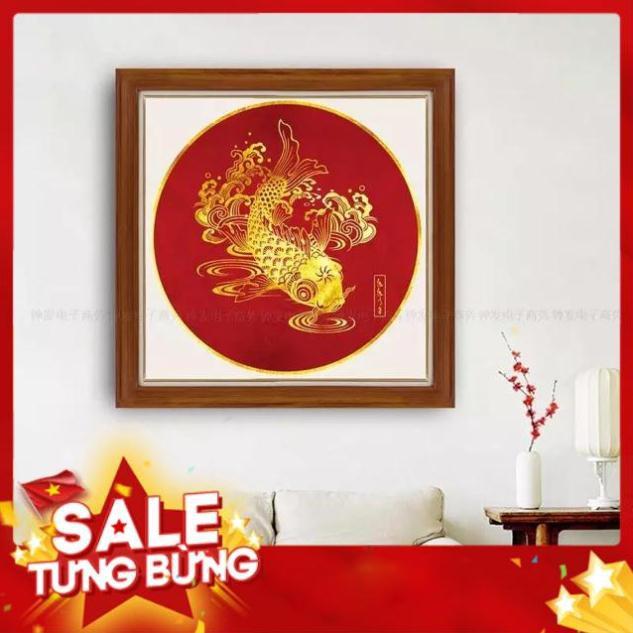 |Thêu kín| Tranh Thêu chữ thập cá chép kim sắc MHH0858 |50x50cm|