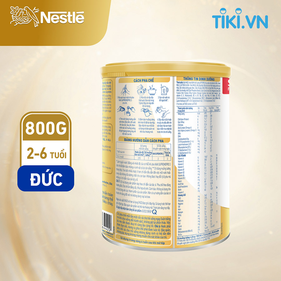 Sữa bột Nestlé NAN SupremePro 3 nhập khẩu từ Đức với 5HMO giúp tăng đề kháng, đạm Gentle Optipro giúp dễ hấp thu & ngừa nguy cơ dị ứng