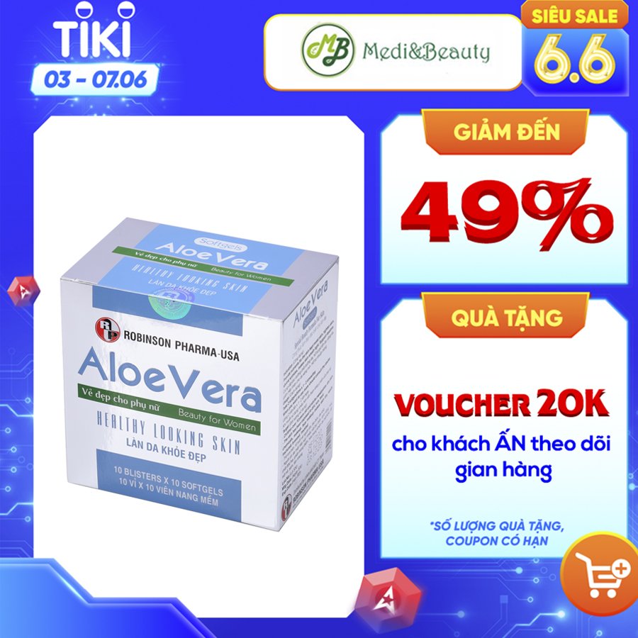 Thực phẩm bảo vệ sức khỏe ALOE VERA sữa ong chúa,đẹp da-giải độc-nha đam-MediBeauty-Robinson Pharma usa-Hộp 100 viên