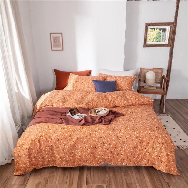 Bộ Chăn Ga Gối Cao Cấp Hàng Cotton Siêu Đẹp Mẫu HOA NHÍ CAM