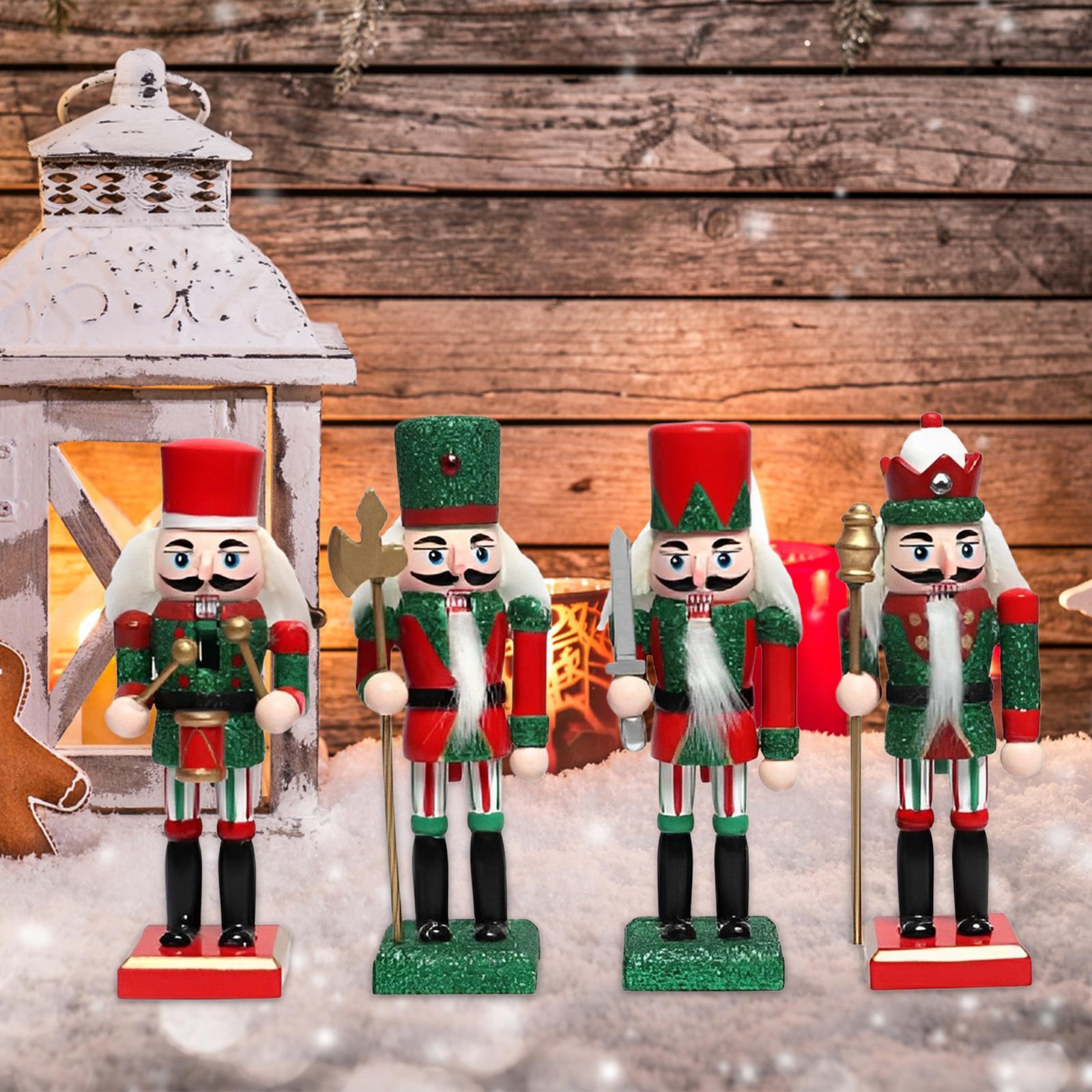 Christmas Nutcracker Figurine Ornament Set Traditional Sturdy Multifunctional Stable Base Wooden Doll Table Decoration for House Warming Party