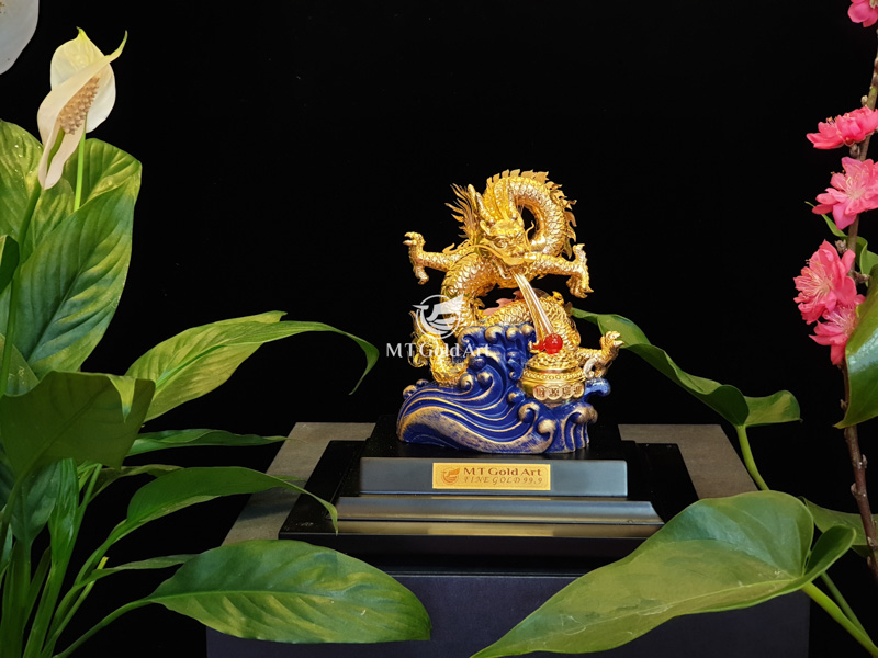 Tượng Rồng phong thủy nhả ngọc dát vàng MT Gold Art M02 - Hàng chính hãng, quà tặng dành cho sếp, khách hàng, đối tác