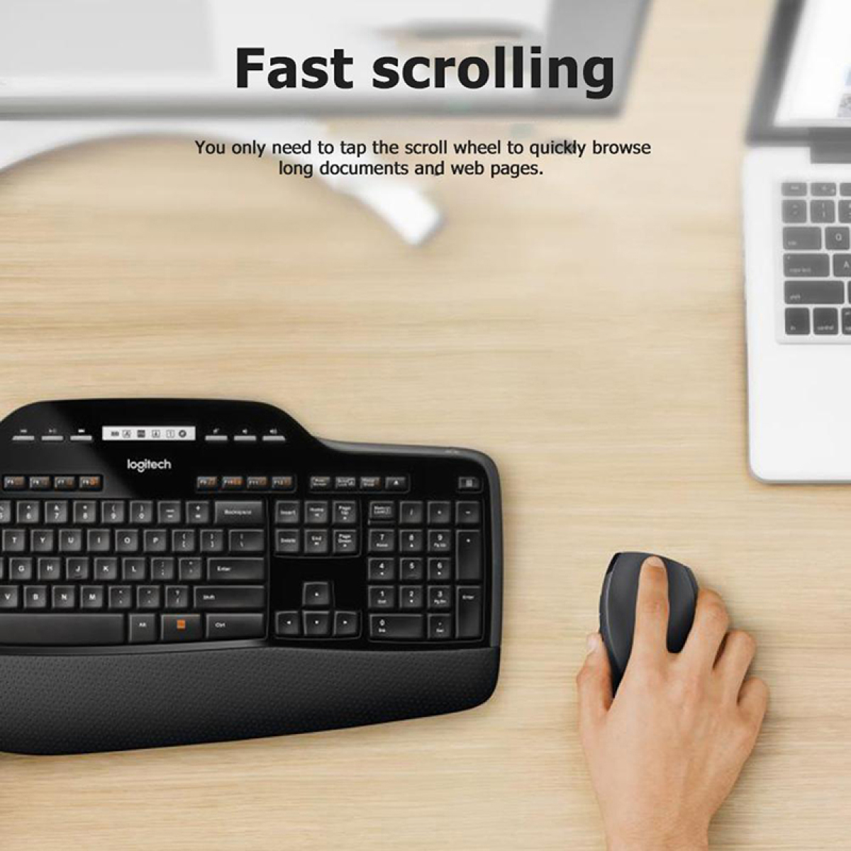 Combo Chuột Phím Công Thái Học Logitech MK710 Không Dây Tích Hợp Bảng Điều Khiển LCD - Hàng Chính Hãng