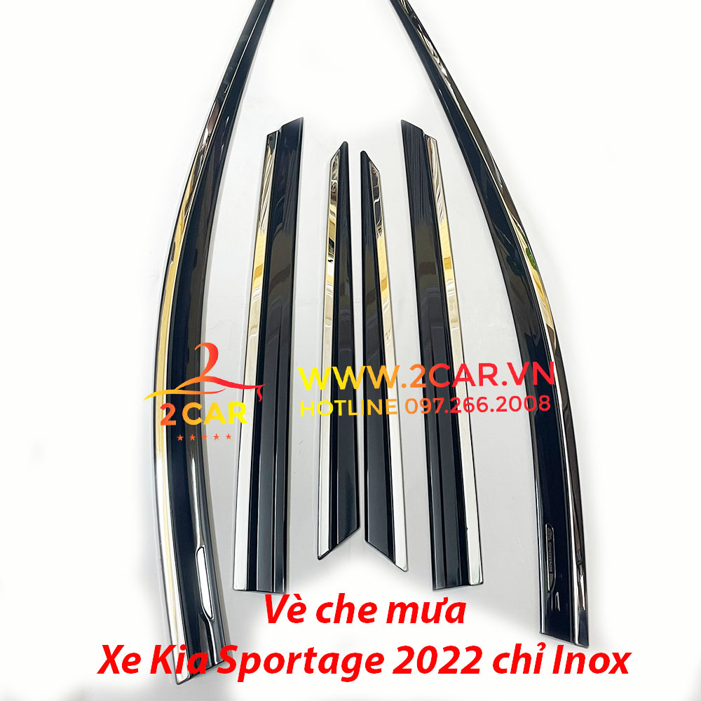 Vè che mưa xe Kia Sportage 2022 2023, viền chắn mưa xe Kia Sportage 2022 Chỉ Inox MẪU 6 CHI TIẾT cao cấp