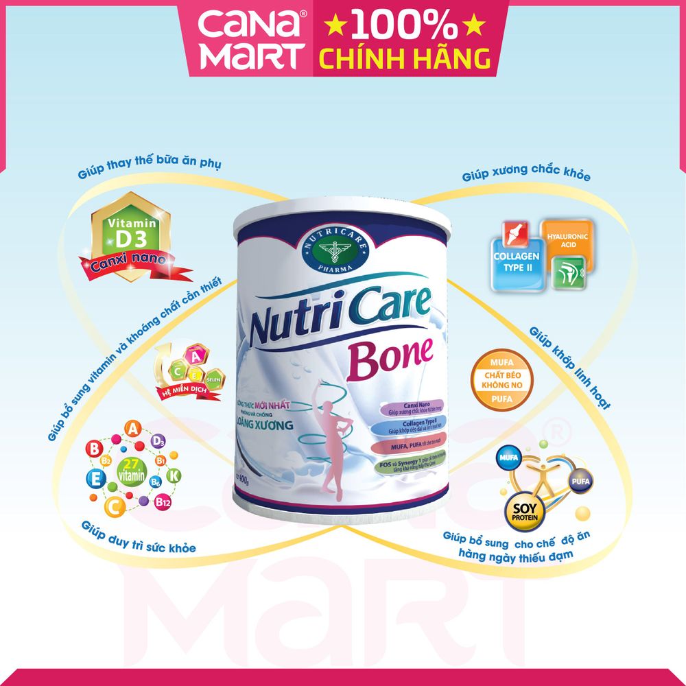Sữa bột Nutricare Bone cho người lớn tuổi, dinh dưỡng phòng chống loãng xương, cải thiện sụn khớp