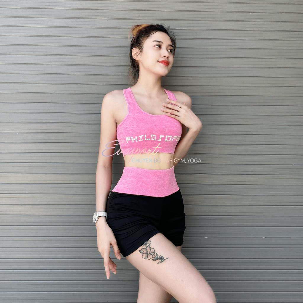 Set bộ đồ tập gym nữ ngắn gồm áo bra áo lưới quần đùi 2 lơp tập yoga gym aerobic thể thao co giãn