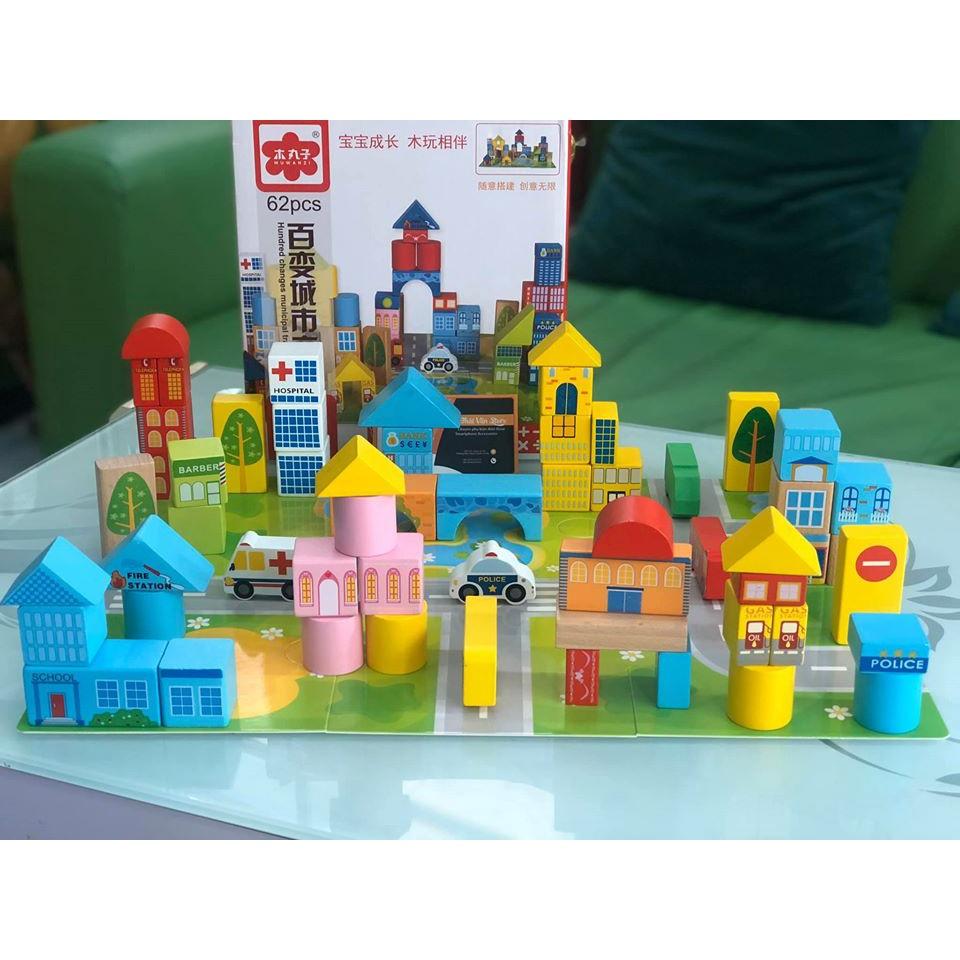 Đồ chơi mô hình giao thông thành phố bằng gỗ 62 chi tiết - Rèn trí tưởng tượng cho bé- Đồ chơi tamankids