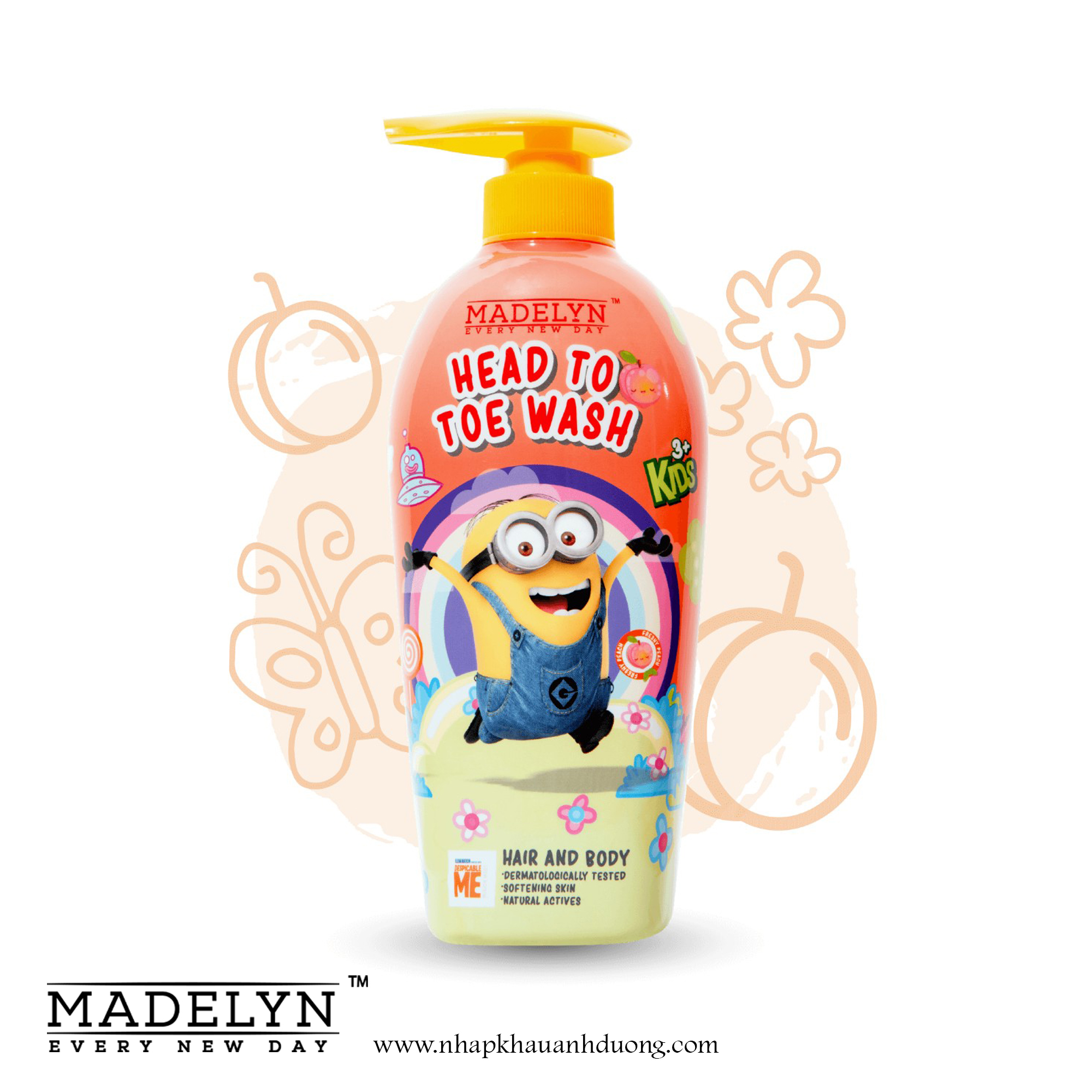 Tắm Gội Toàn Thân Hương Đào Tươi Dành Cho Trẻ Em - MINION MADELYN KIDS HEAD TO TOE WASH PEACH 500ml