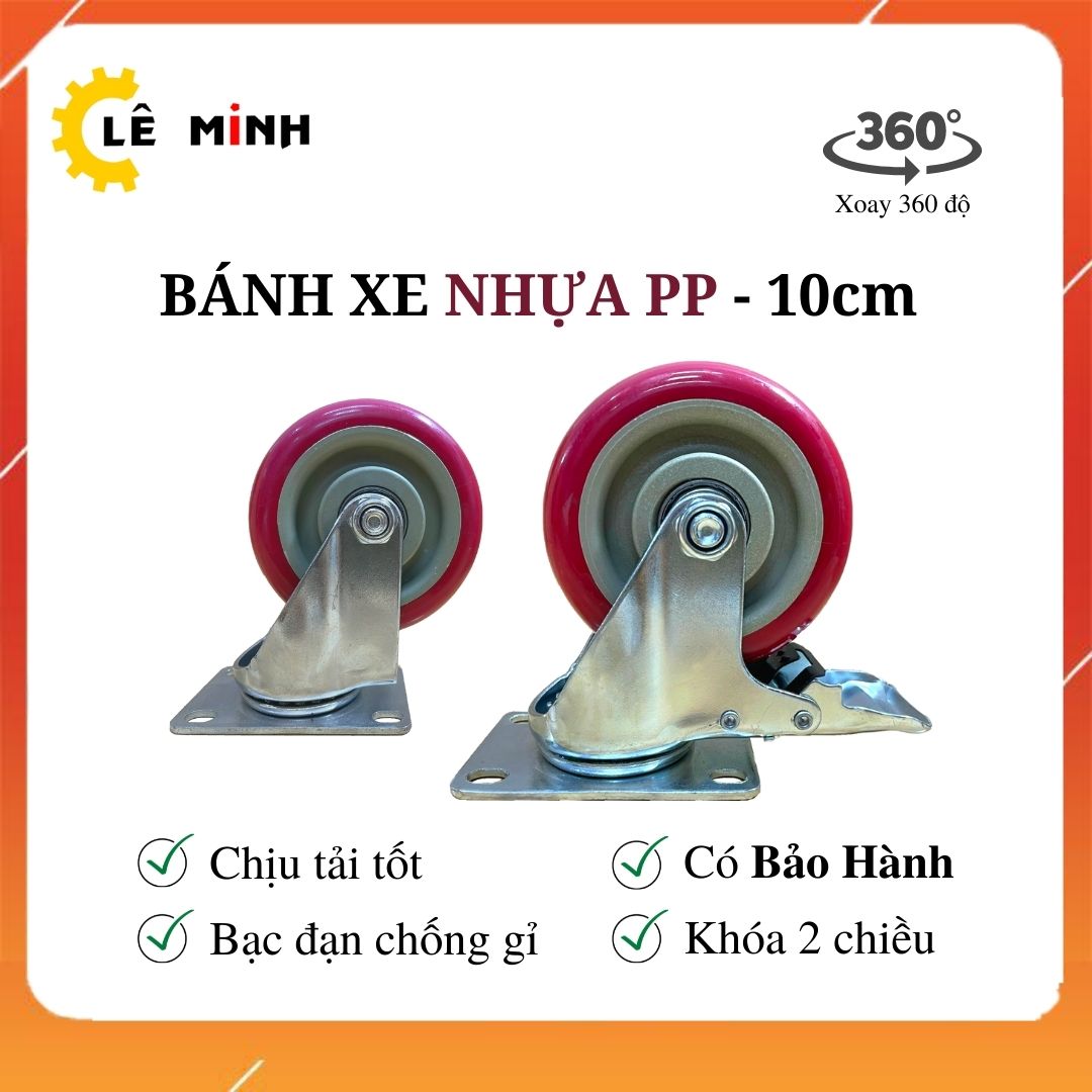 Bánh xe PP Đỏ mận 10cm (Mâm Nhựa) - Tải trọng 70Kg/1 Bánh