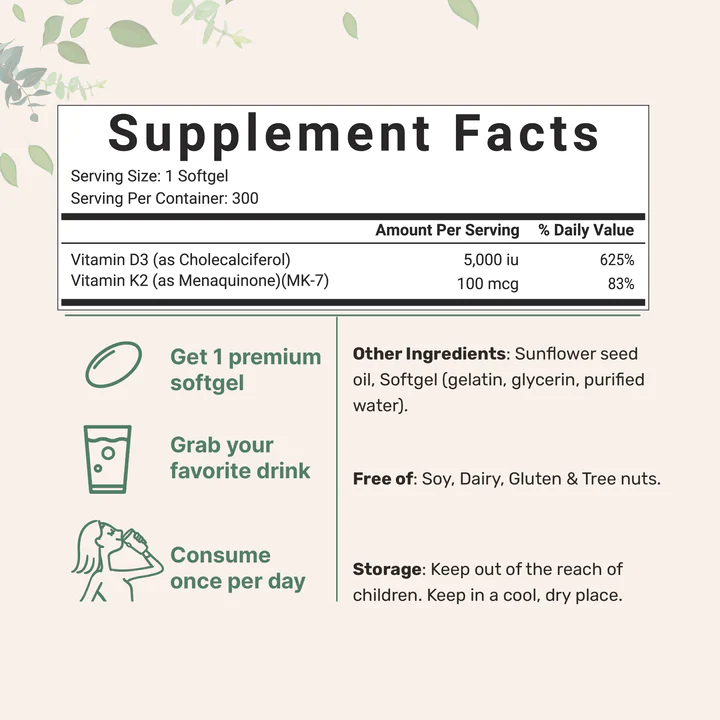 Micro Ingredients Vitamin D3 K2 MK7 (300 viên) - Hỗ Trợ Xương Chắc Khỏe, Giảm Mệt Mỏi Căng Thẳng Khi Tập Luyện
